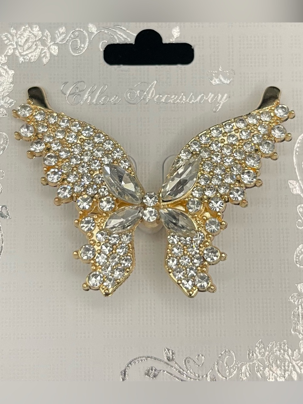 NWT Chloe Accessories Gold Rhinestone Sparkly Butterfly Brooch Pin